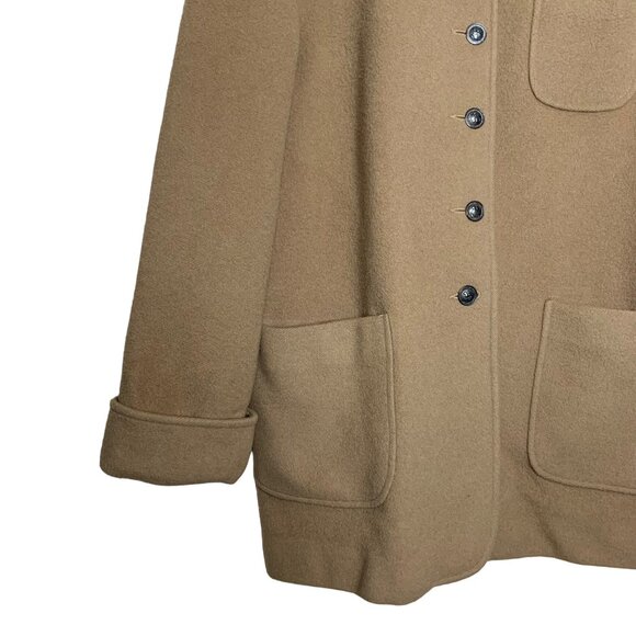 Flawed Anne Klein II Camel Coat Wool Black Velvet Collar Button Up Womens Size 6 - Picture 2 of 14